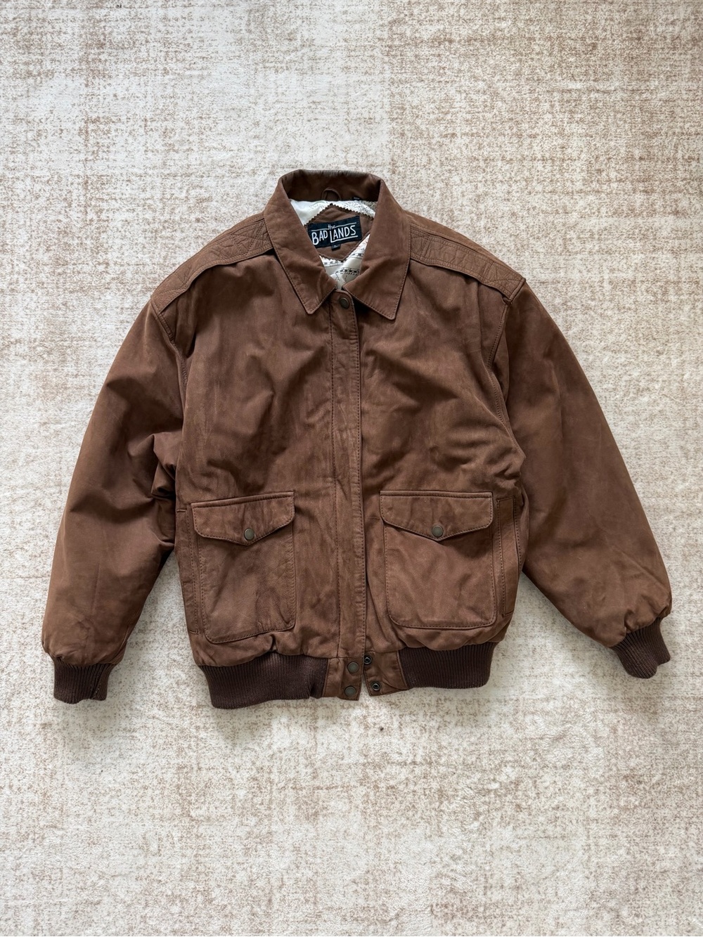 Vintage The Badlands Suede Leather Bomber Jacket Map Lined Men’s L Korea
